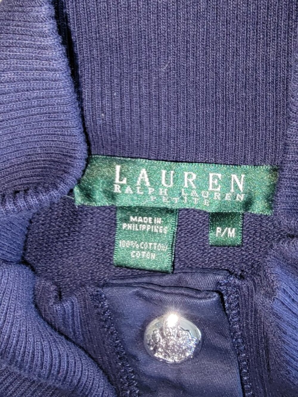 Lauren Ralph Lauren Jacket Silver Crest Snap Front Navy Size Petite Med - Picture 9 of 11